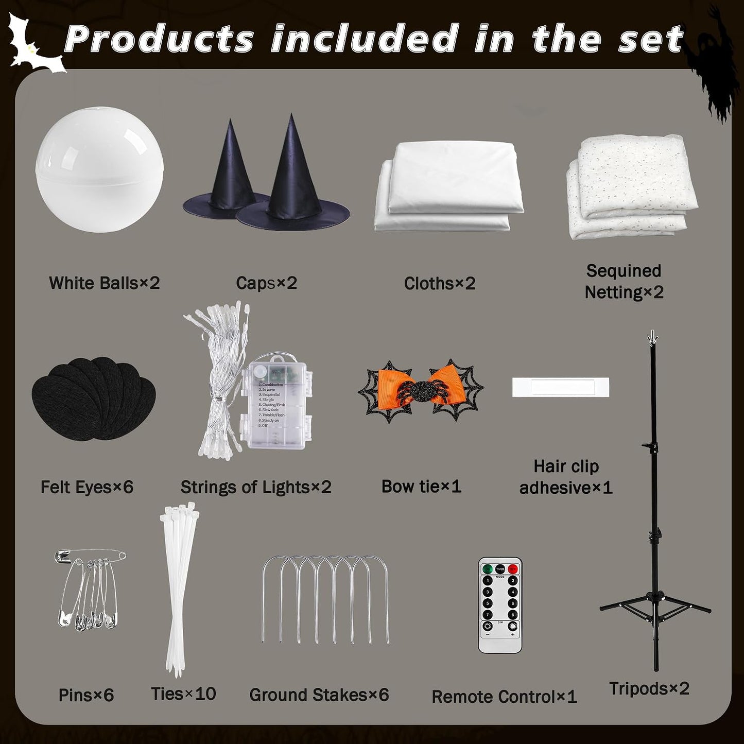 2-Pack 59-Inch Lighted Halloween Ghost Decorations with Remote Control