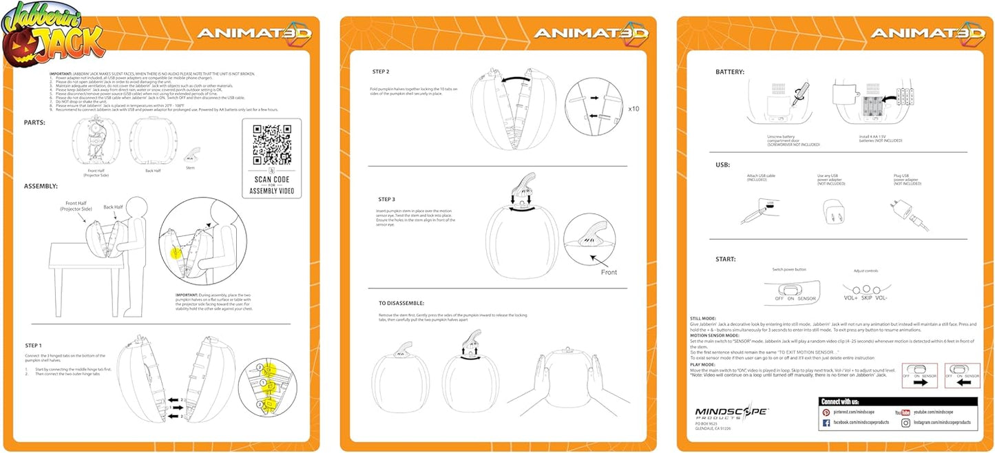 12-Inch Animated Talking Pumpkin with Motion Sensor, Projector and Speaker