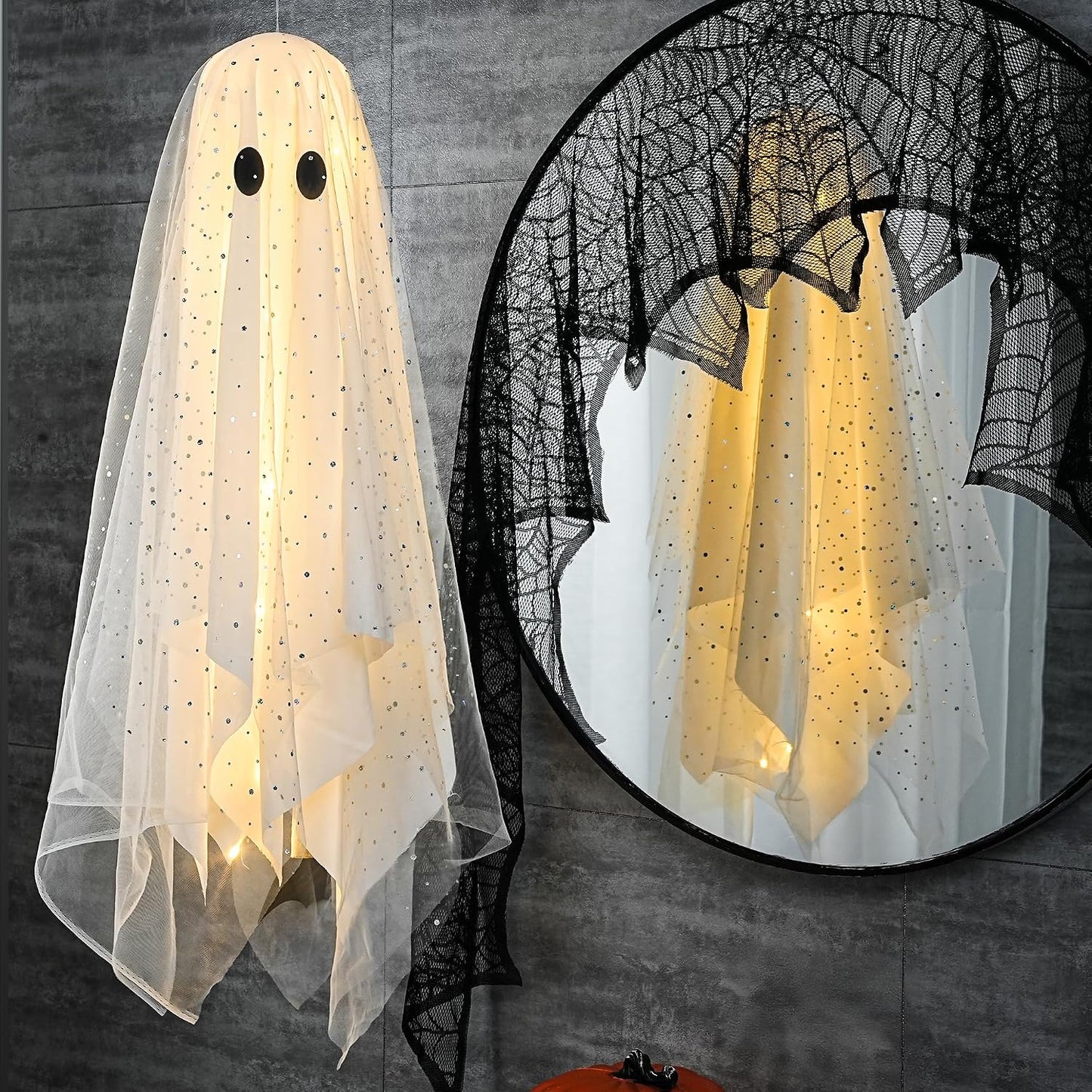 3-Piece Light-Up Hanging Ghosts with Remote & Timer