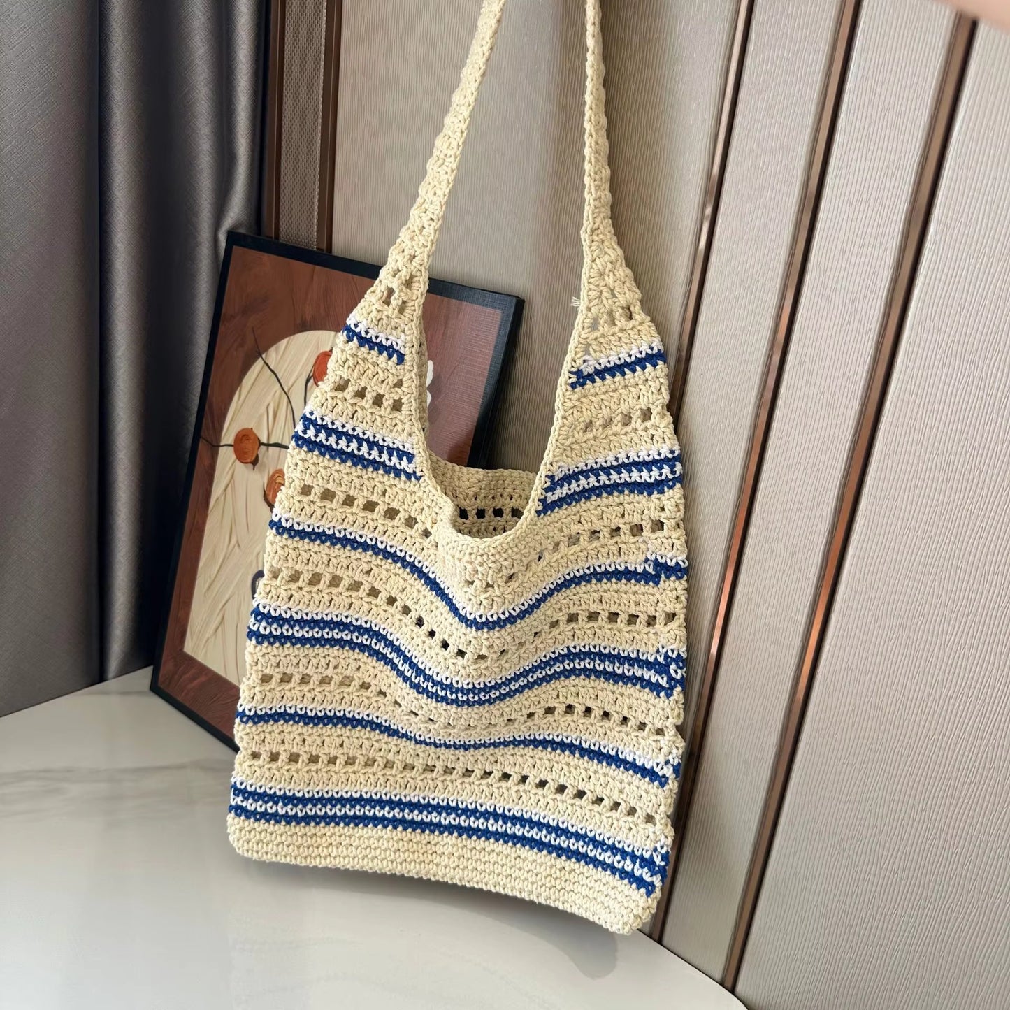 Striped Crochet Shoulder Bag