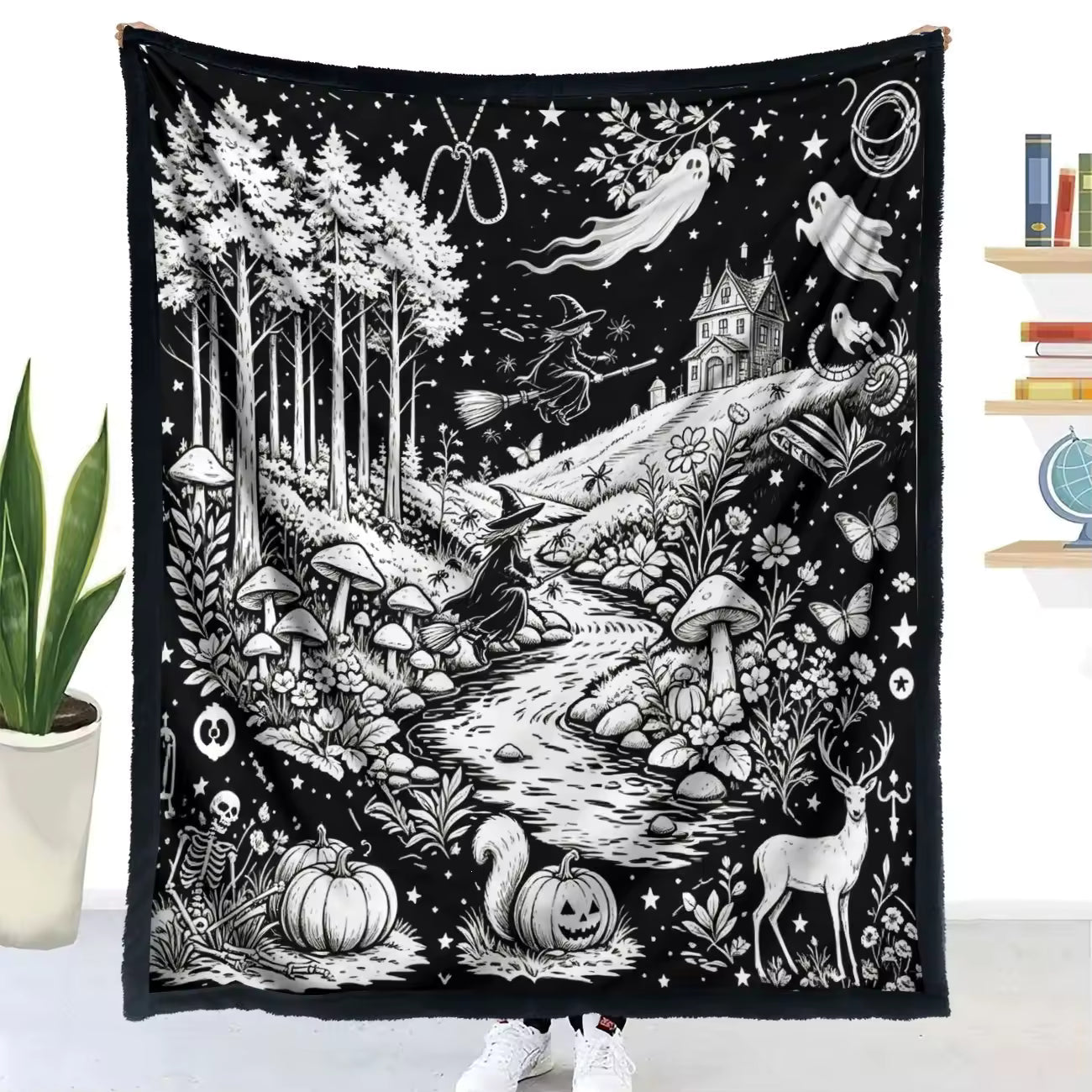 Halloween Coloring Blanket with 24 Washable Markers