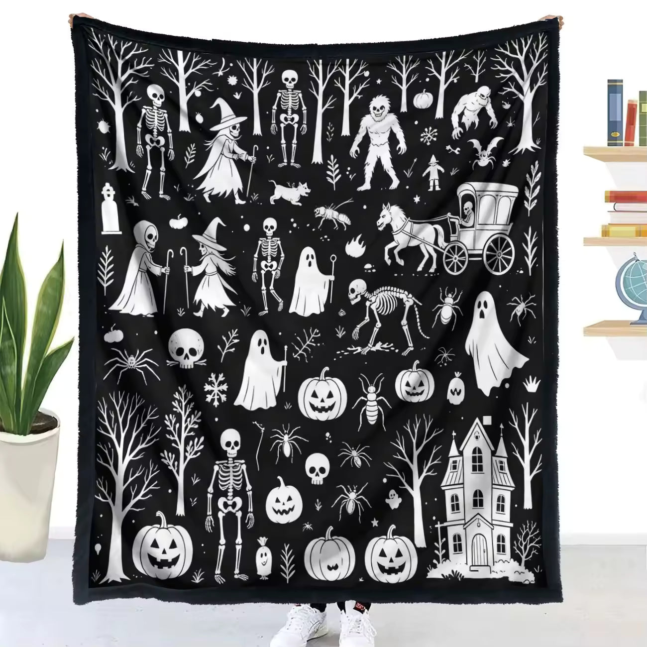 Halloween Coloring Blanket with 24 Washable Markers