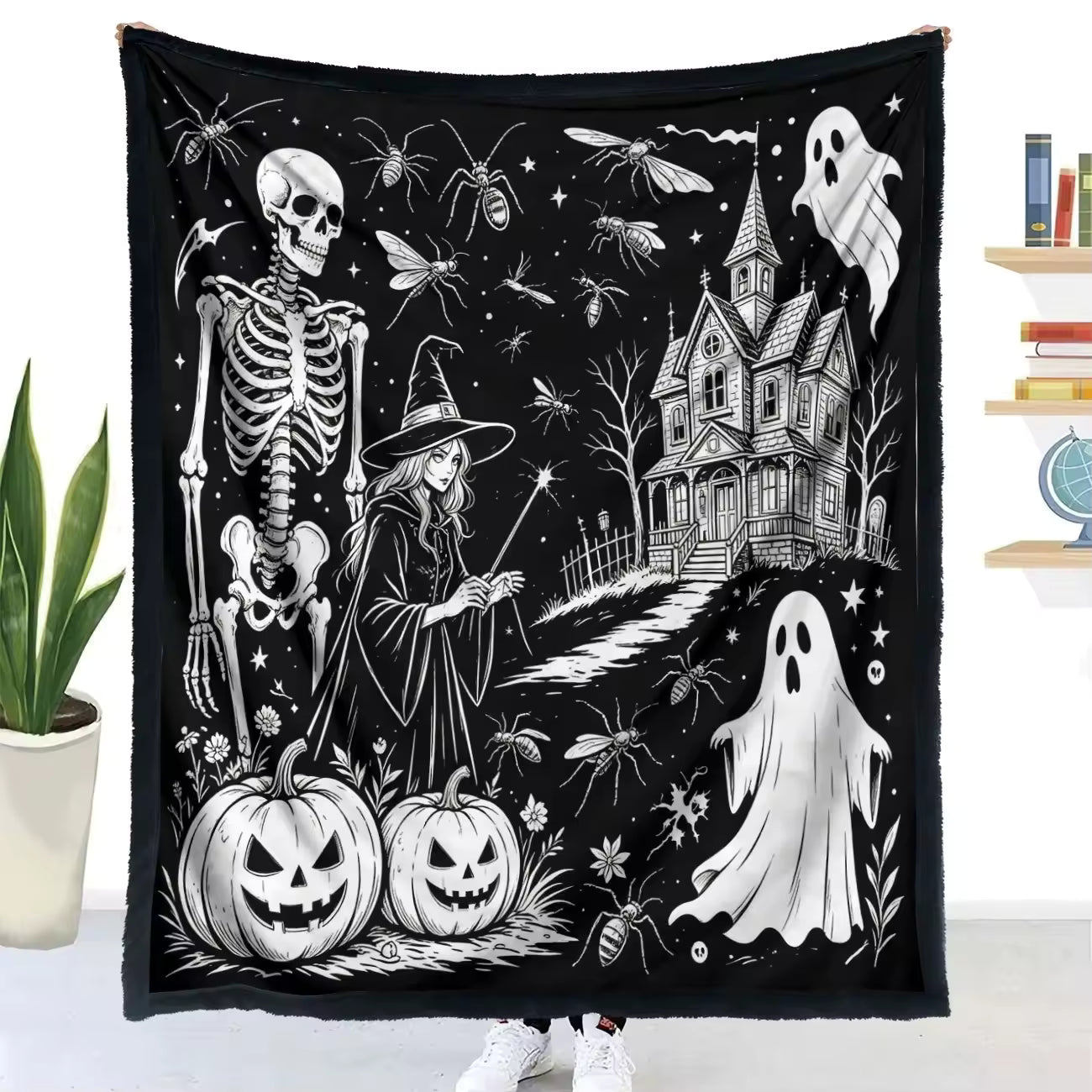 Halloween Coloring Blanket with 24 Washable Markers