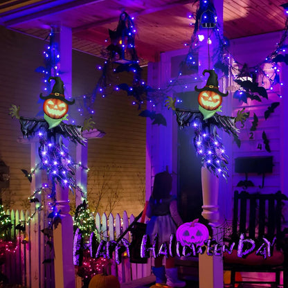 15.7-Inch Solar Pumpkin Scarecrow Hanging Light for Halloween Decor
