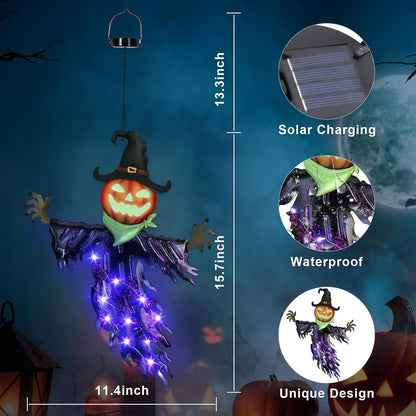 15.7-Inch Solar Pumpkin Scarecrow Hanging Light for Halloween Decor