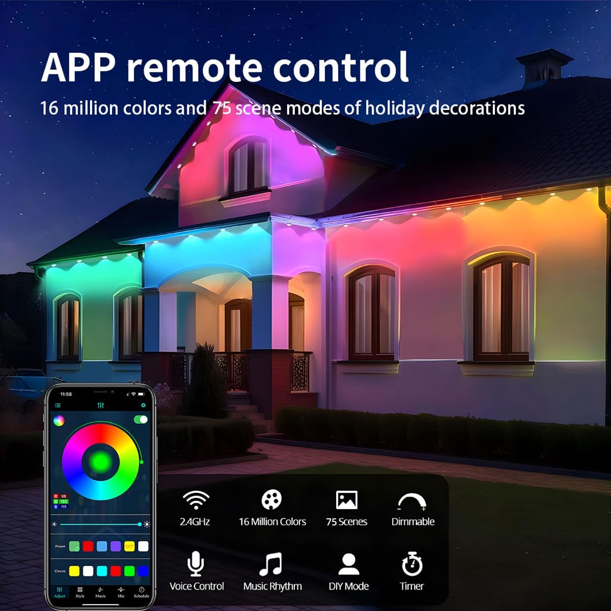 50 FT Permanent Outdoor RGB Lights with 30 LEDs