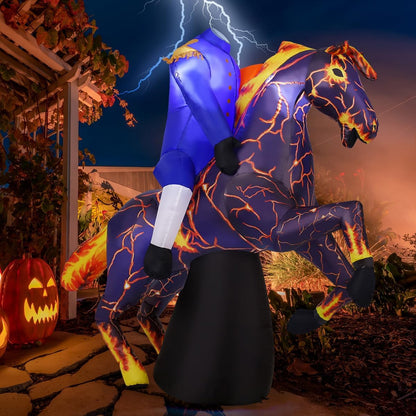 6FT Inflatable Headless Horseman Halloween Yard Decoration with LED Lights