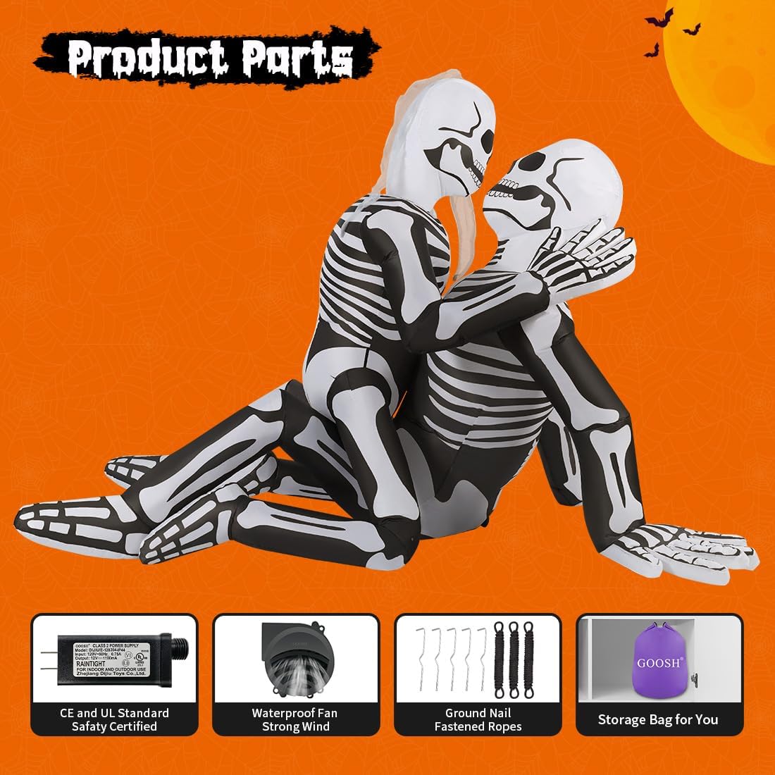 6.5FT Light-Up Cuddling Skeleton Couple Halloween Inflatable
