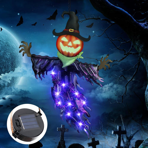15.7-Inch Solar Pumpkin Scarecrow Hanging Light for Halloween Decor