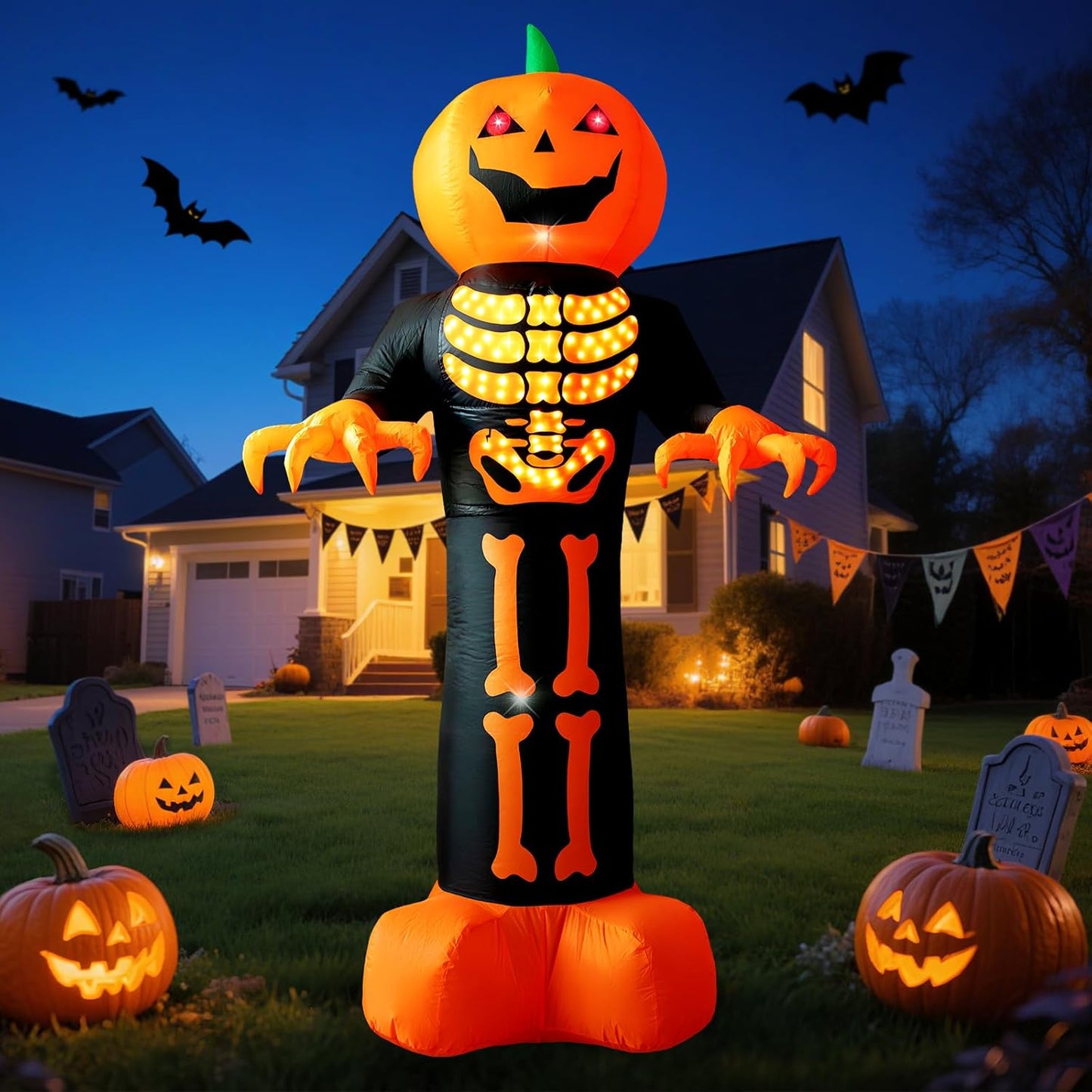 12 FT Halloween Pumpkin Reaper Inflatable with Flashing Eyes and LED Lights