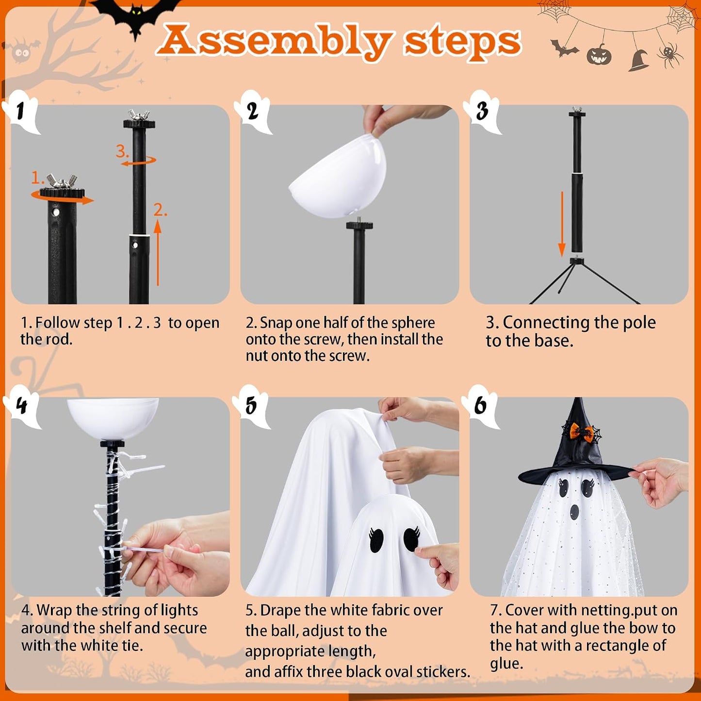 2-Pack 23.6-Inch Lighted Halloween Ghost Decorations with Remote Control