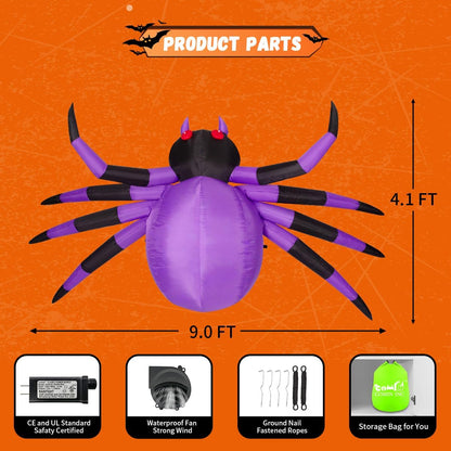 9 FT Halloween Giant Light-Up Spider Inflatable