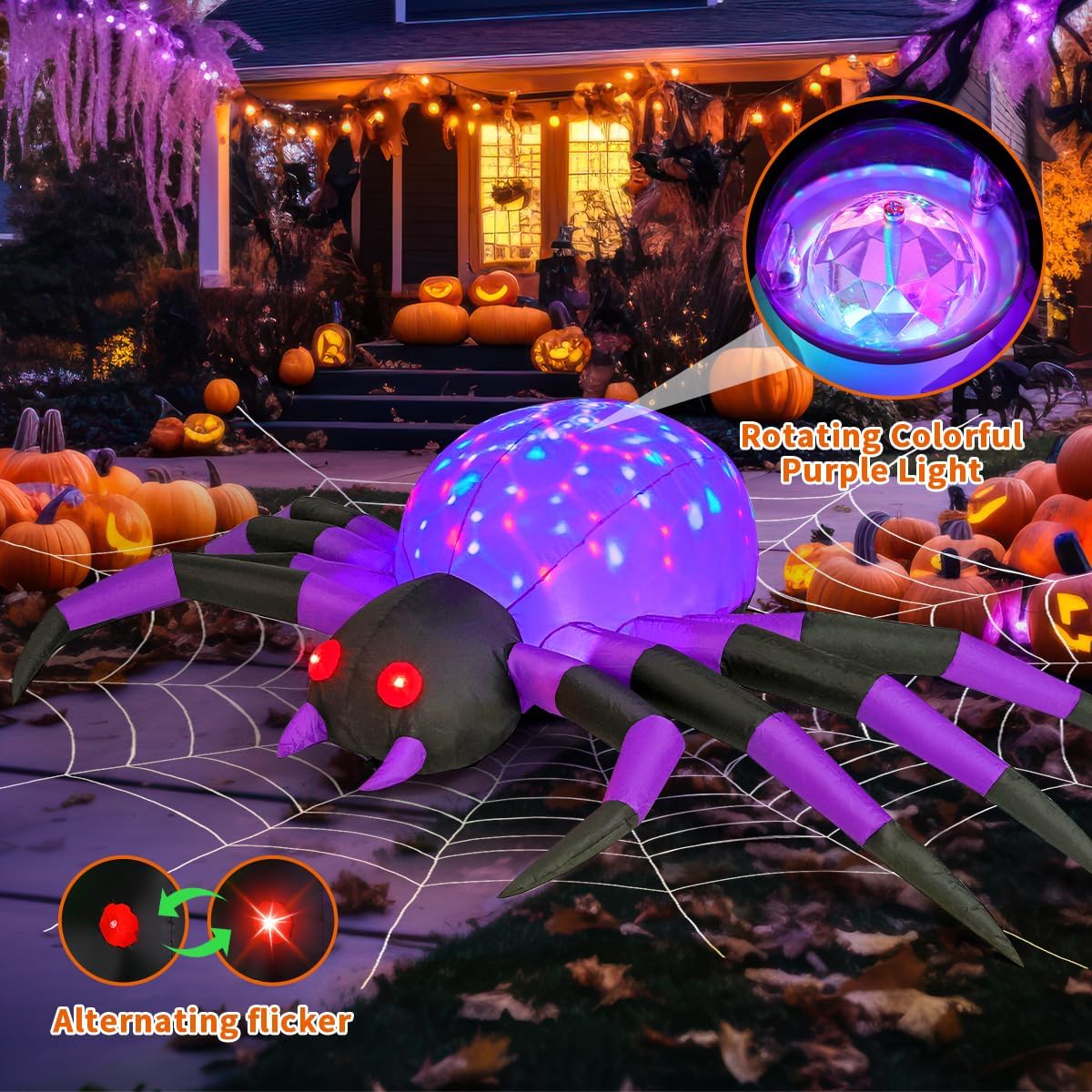9 FT Halloween Giant Light-Up Spider Inflatable