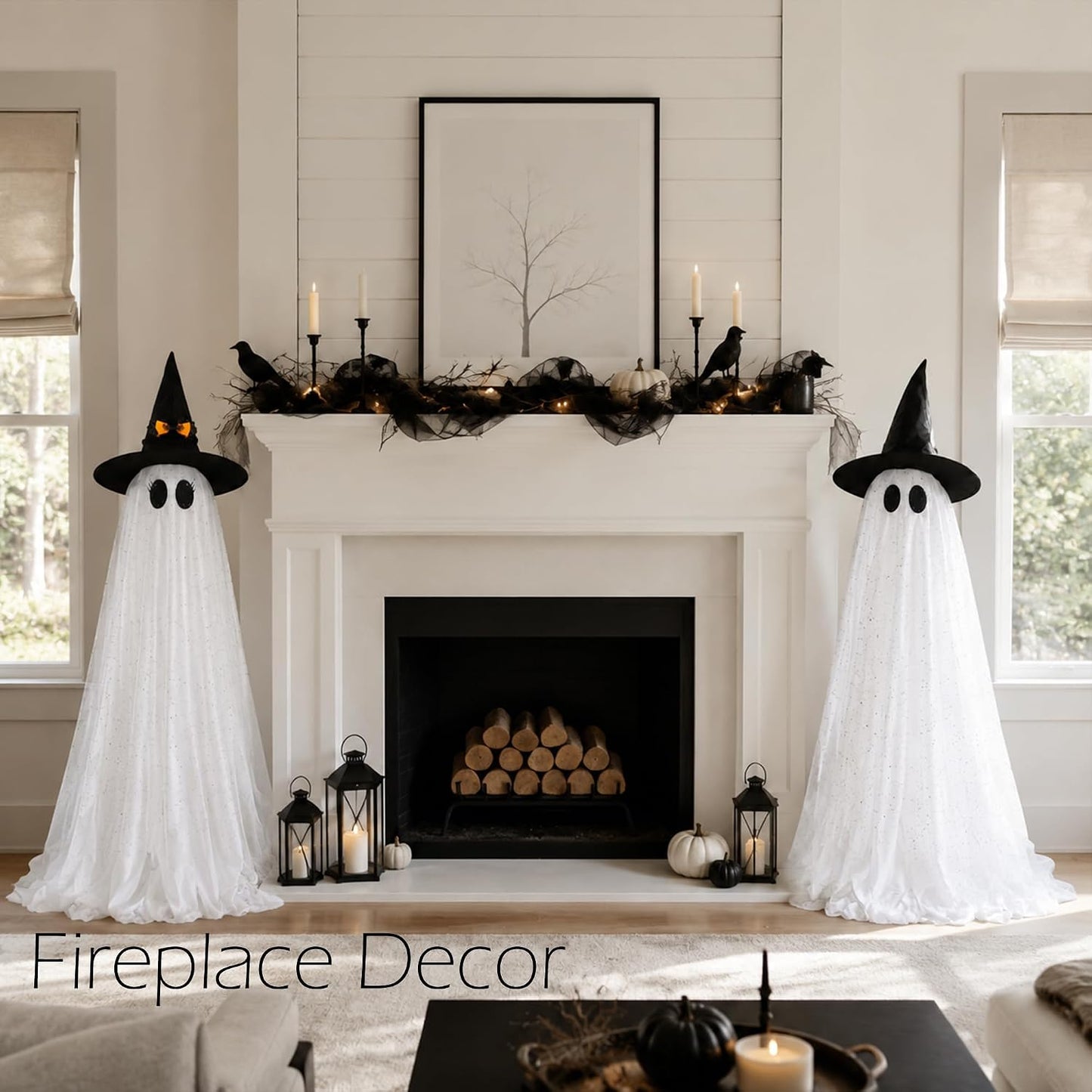 2-Pack 59-Inch Lighted Halloween Ghost Decorations with Remote Control