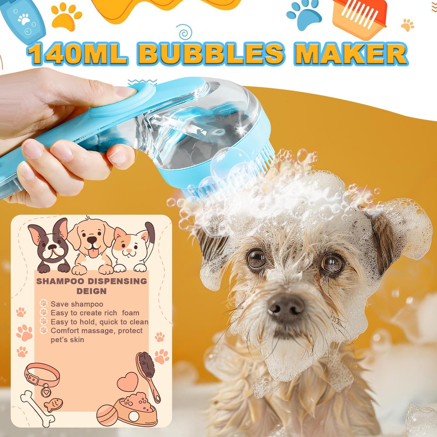 Pet Bath Brush with Shampoo Dispenser