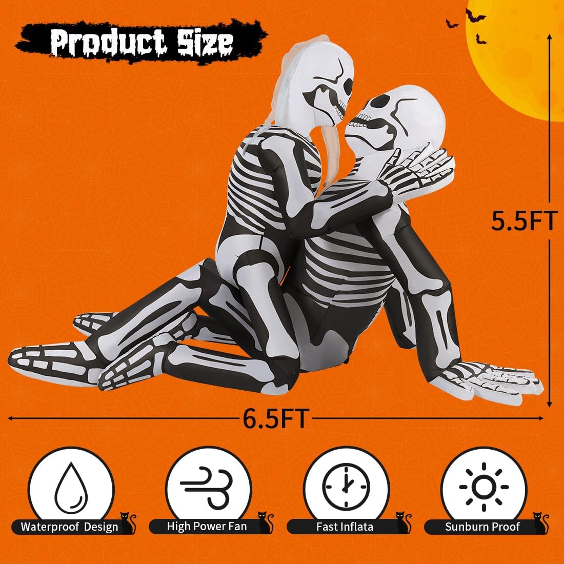 6.5FT Light-Up Cuddling Skeleton Couple Halloween Inflatable