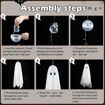 3-Piece Light-Up Hanging Ghosts with Remote & Timer