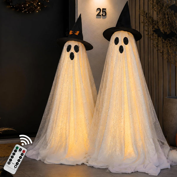 2-Pack 59-Inch Lighted Halloween Ghost Decorations with Remote Control