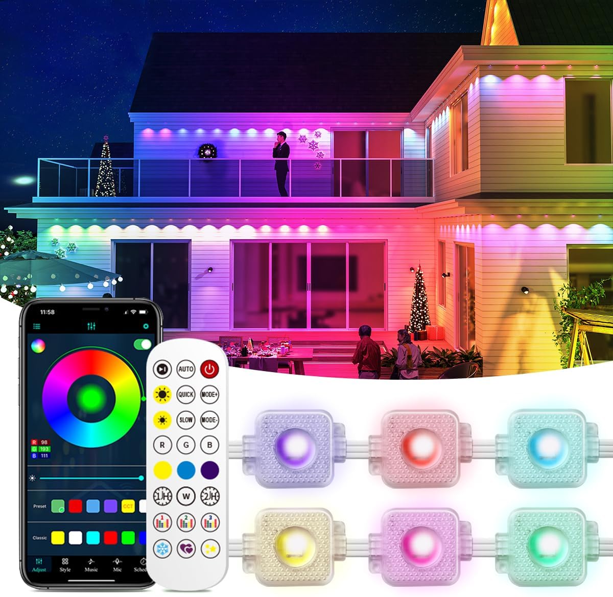 50 FT Permanent Outdoor RGB Lights with 30 LEDs