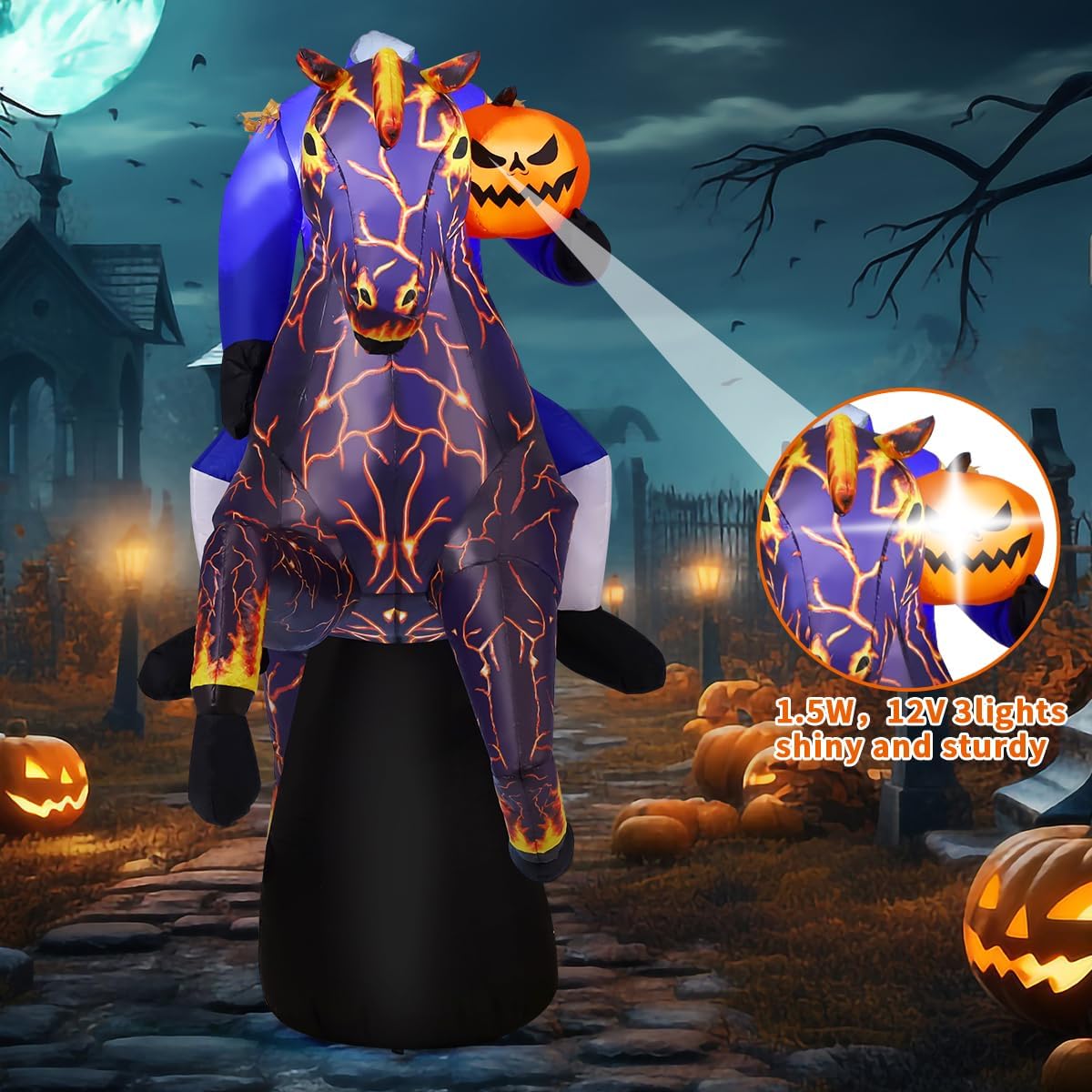 6FT Inflatable Headless Horseman Halloween Yard Decoration with LED Lights
