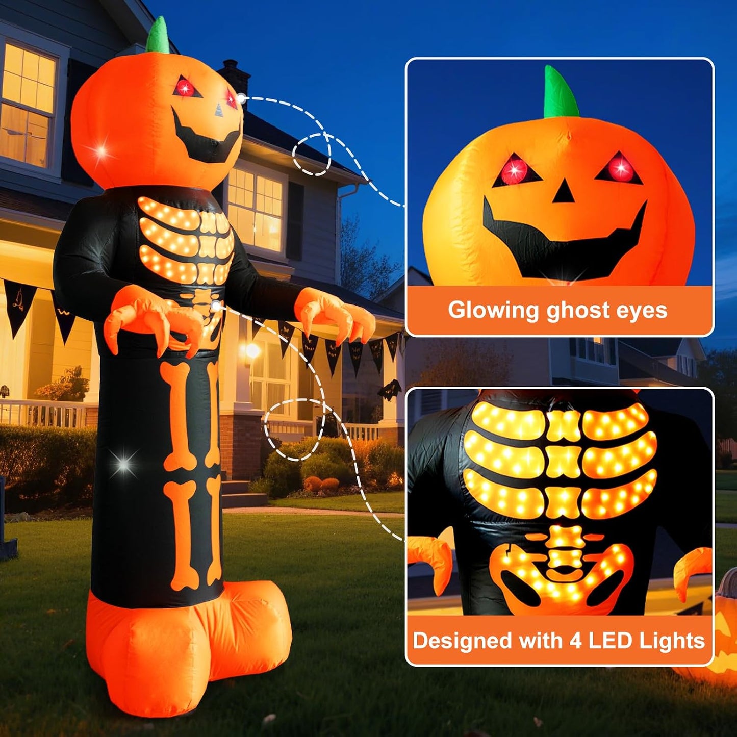 12 FT Halloween Pumpkin Reaper Inflatable with Flashing Eyes and LED Lights