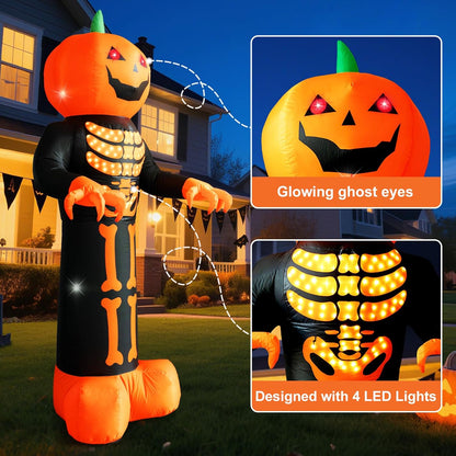 12 FT Halloween Pumpkin Reaper Inflatable with Flashing Eyes and LED Lights