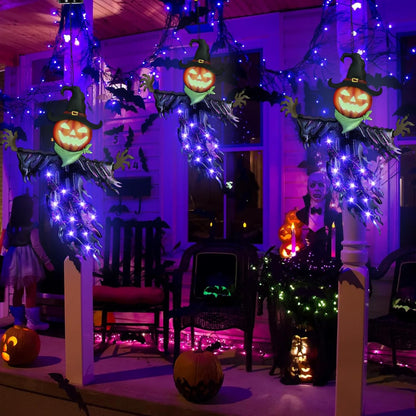 15.7-Inch Solar Pumpkin Scarecrow Hanging Light for Halloween Decor
