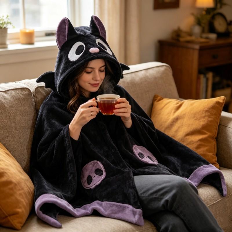 Cozy Halloween Bat Costume Poncho