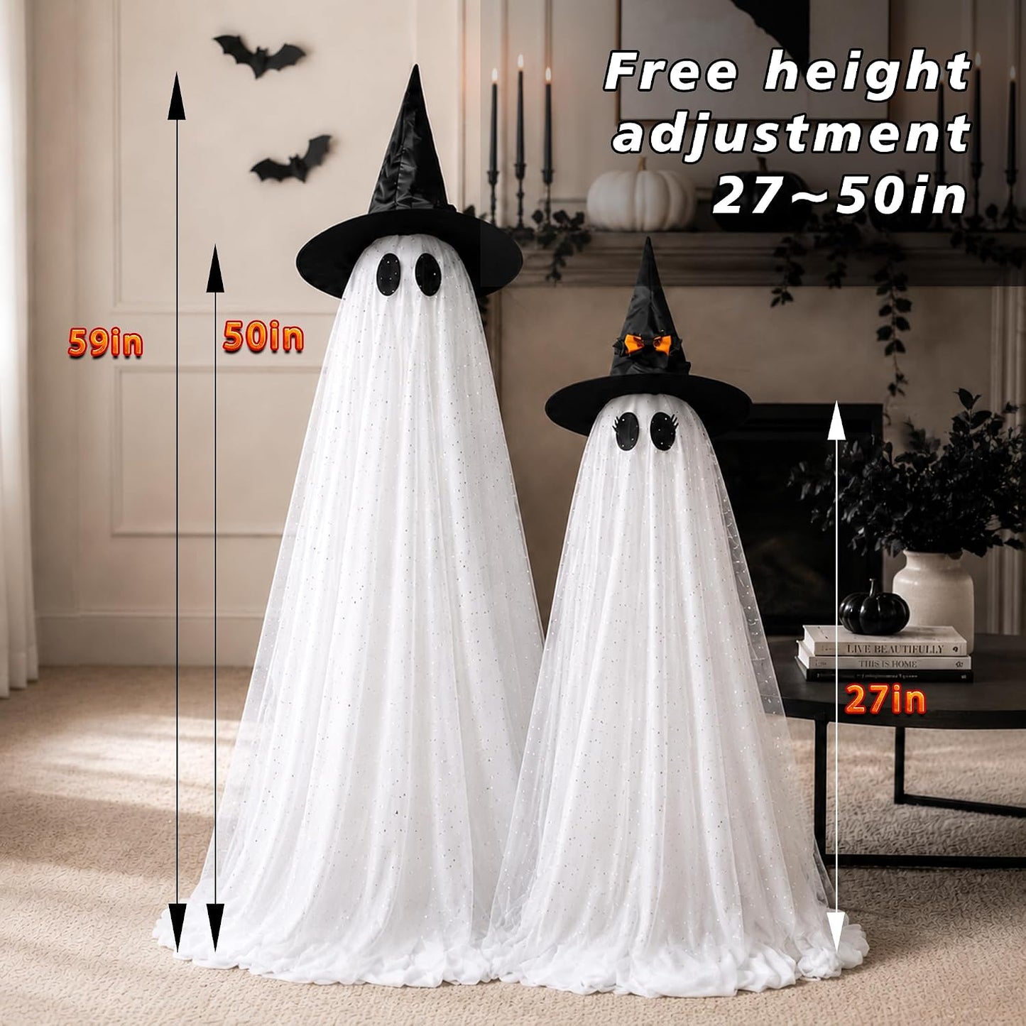2-Pack 59-Inch Lighted Halloween Ghost Decorations with Remote Control