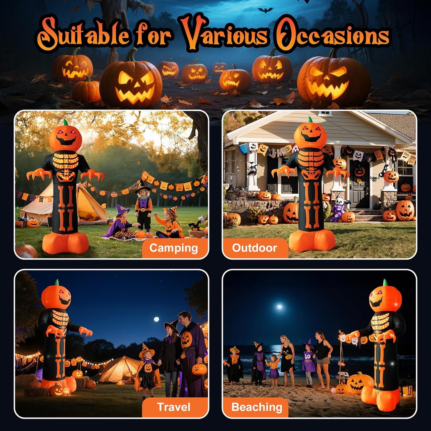 12 FT Halloween Pumpkin Reaper Inflatable with Flashing Eyes and LED Lights