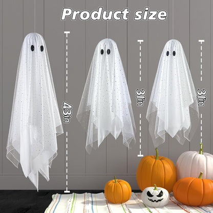 3-Piece Light-Up Hanging Ghosts with Remote & Timer