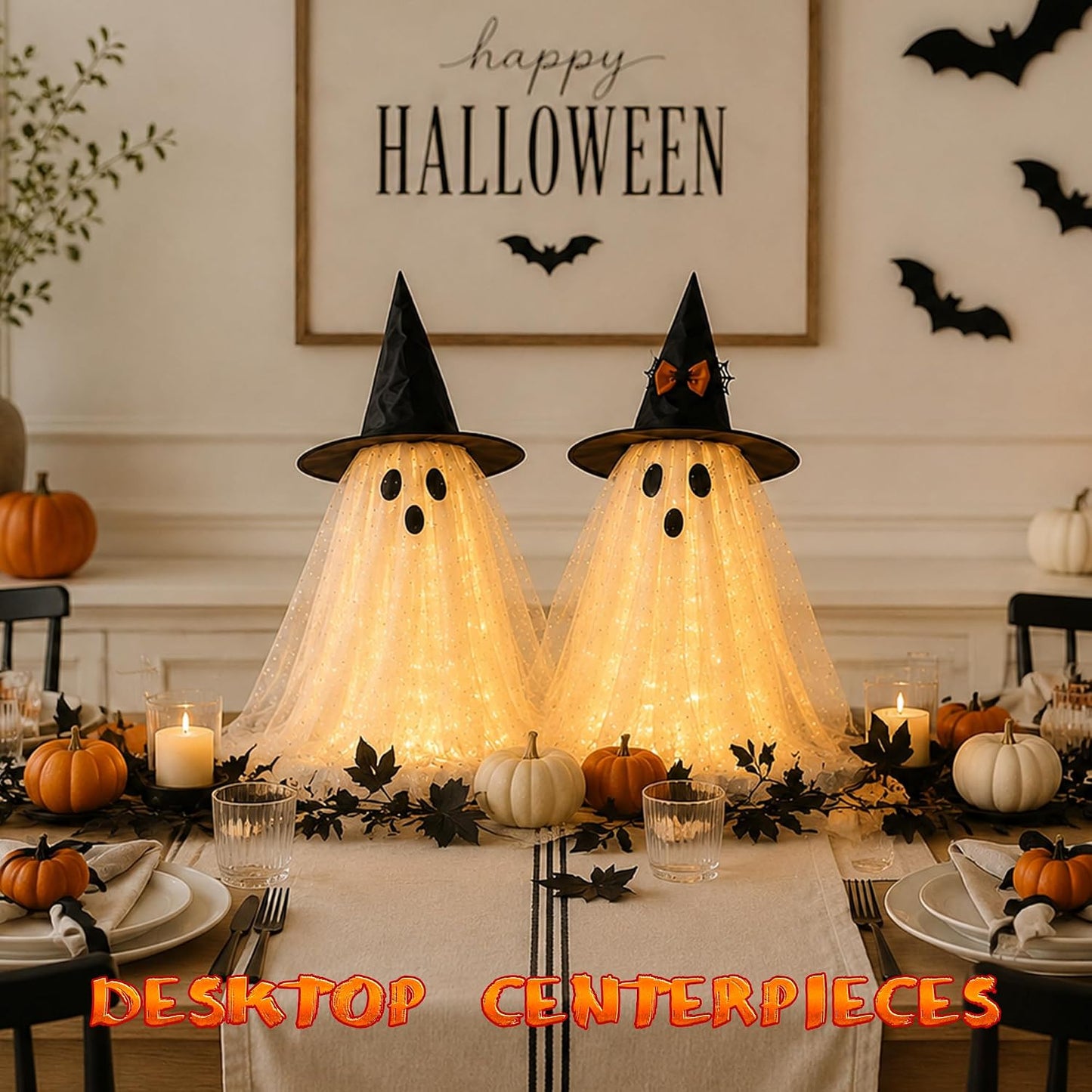 2-Pack 23.6-Inch Lighted Halloween Ghost Decorations with Remote Control