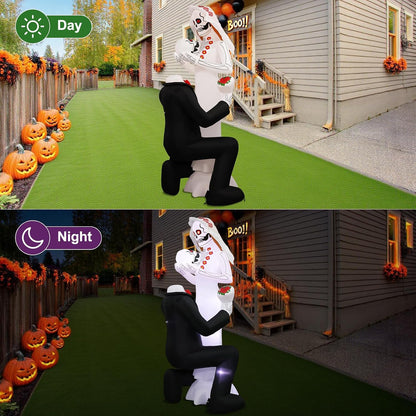 8FT Halloween Skeleton Couple Inflatable with 10 LED Lights – Outdoor Day of the Dead Yard Decoration
