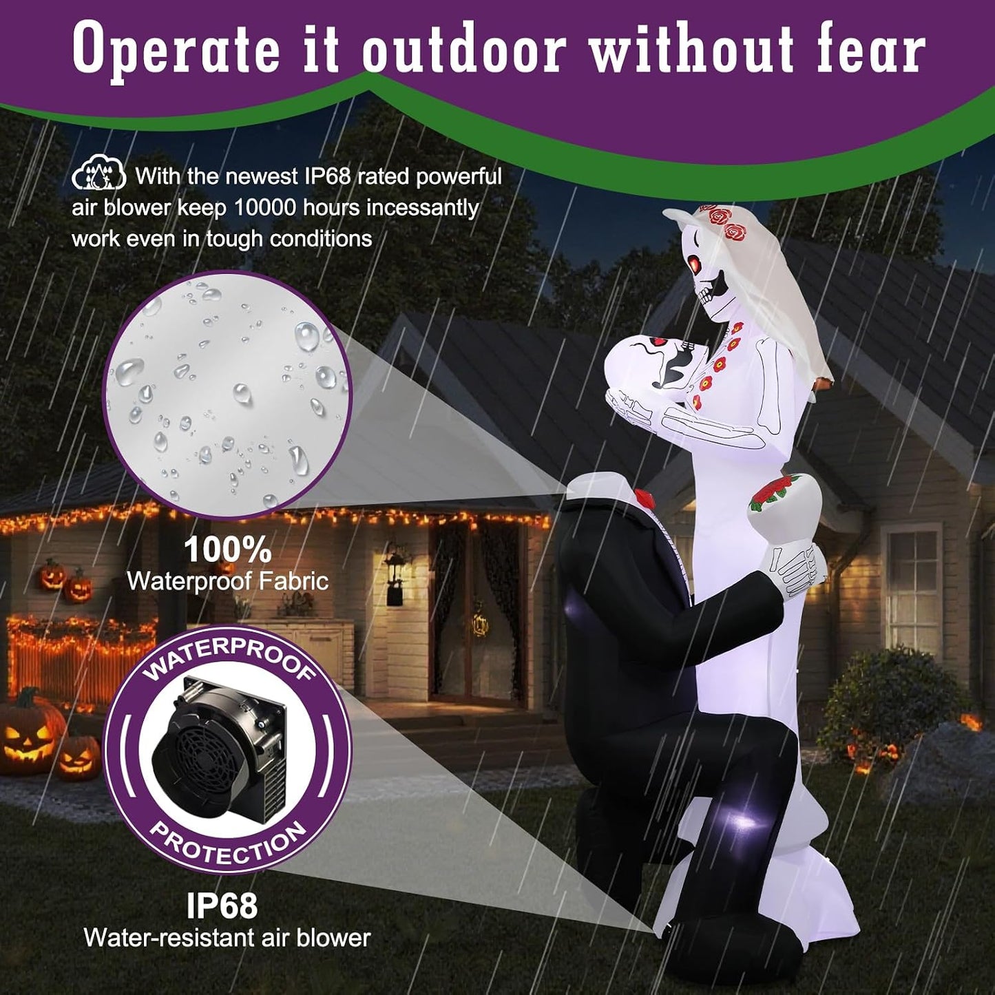 8FT Halloween Skeleton Couple Inflatable with 10 LED Lights – Outdoor Day of the Dead Yard Decoration