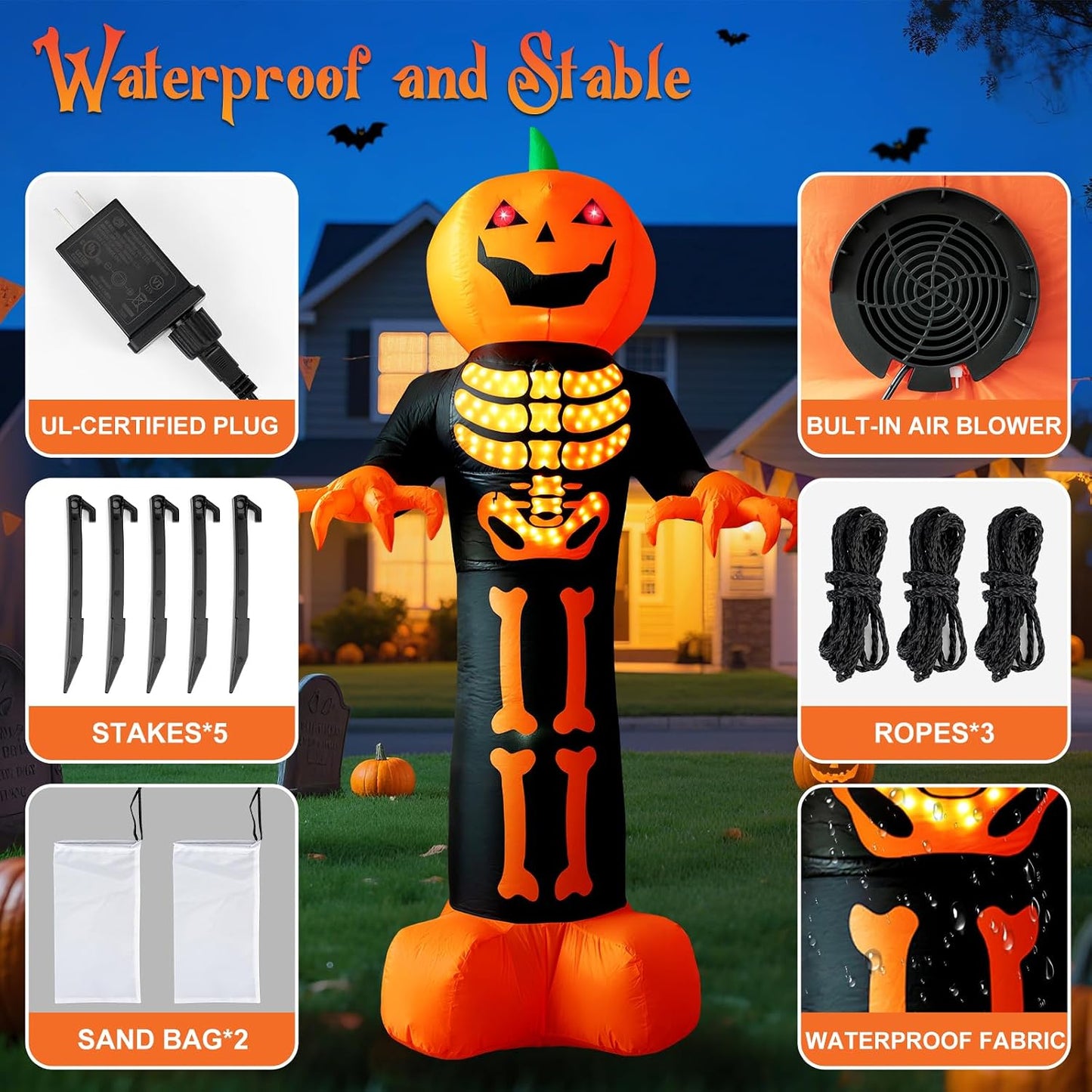 12 FT Halloween Pumpkin Reaper Inflatable with Flashing Eyes and LED Lights