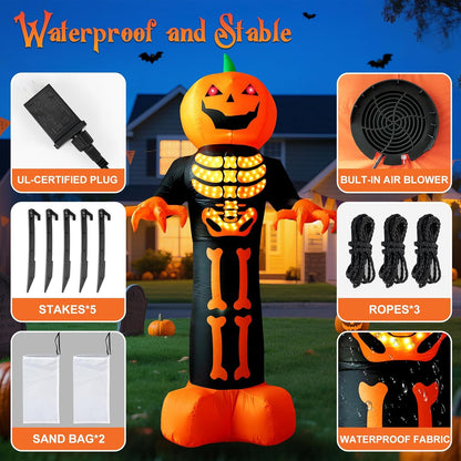 12 FT Halloween Pumpkin Reaper Inflatable with Flashing Eyes and LED Lights
