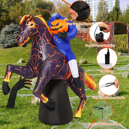 6FT Inflatable Headless Horseman Halloween Yard Decoration with LED Lights