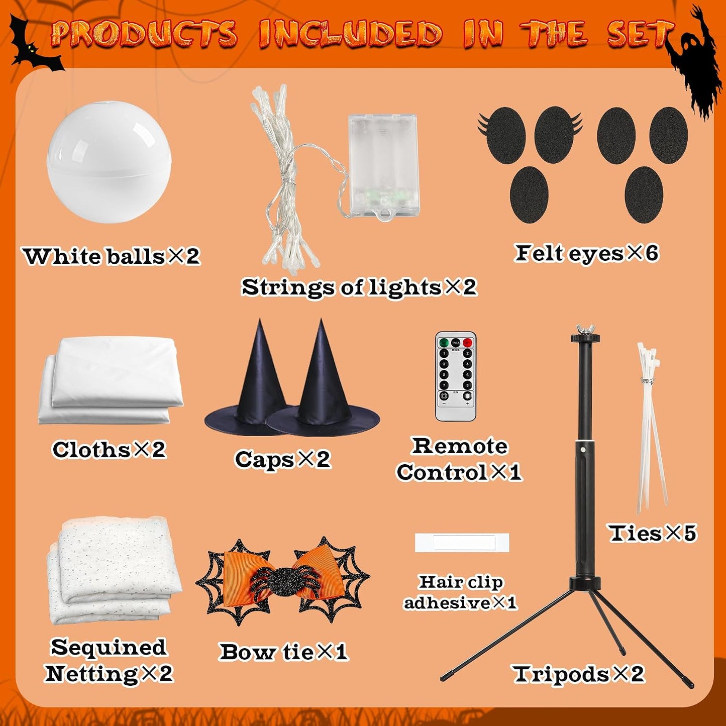 2-Pack 23.6-Inch Lighted Halloween Ghost Decorations with Remote Control