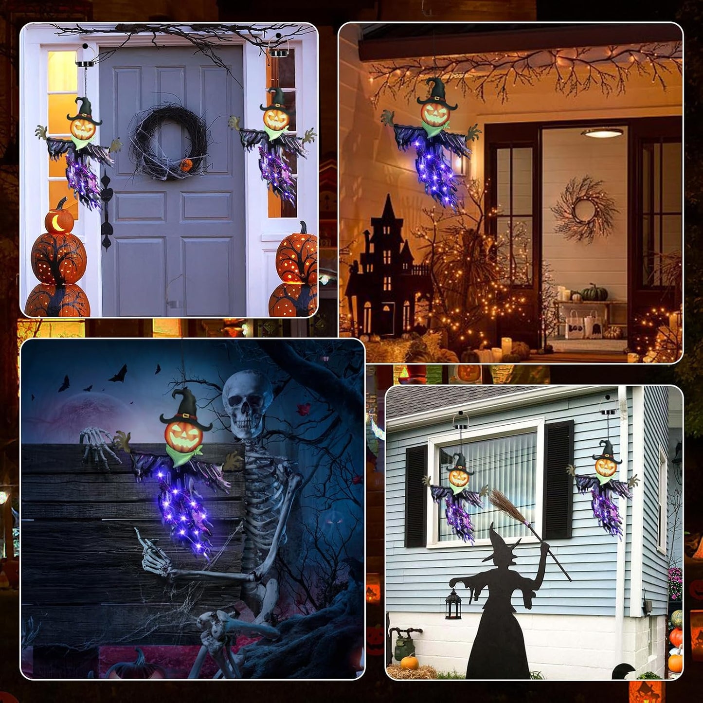 15.7-Inch Solar Pumpkin Scarecrow Hanging Light for Halloween Decor