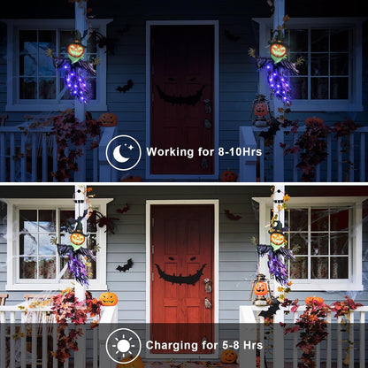 15.7-Inch Solar Pumpkin Scarecrow Hanging Light for Halloween Decor