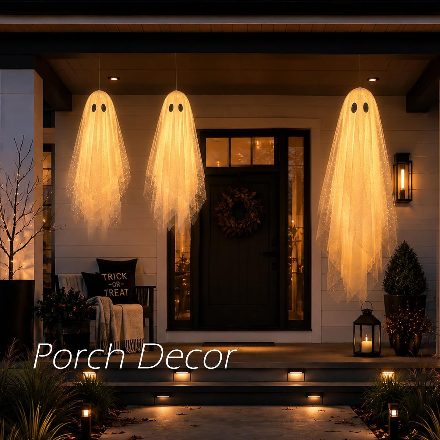 3-Piece Light-Up Hanging Ghosts with Remote & Timer