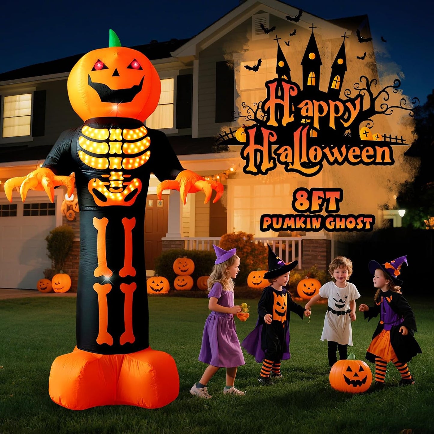 12 FT Halloween Pumpkin Reaper Inflatable with Flashing Eyes and LED Lights