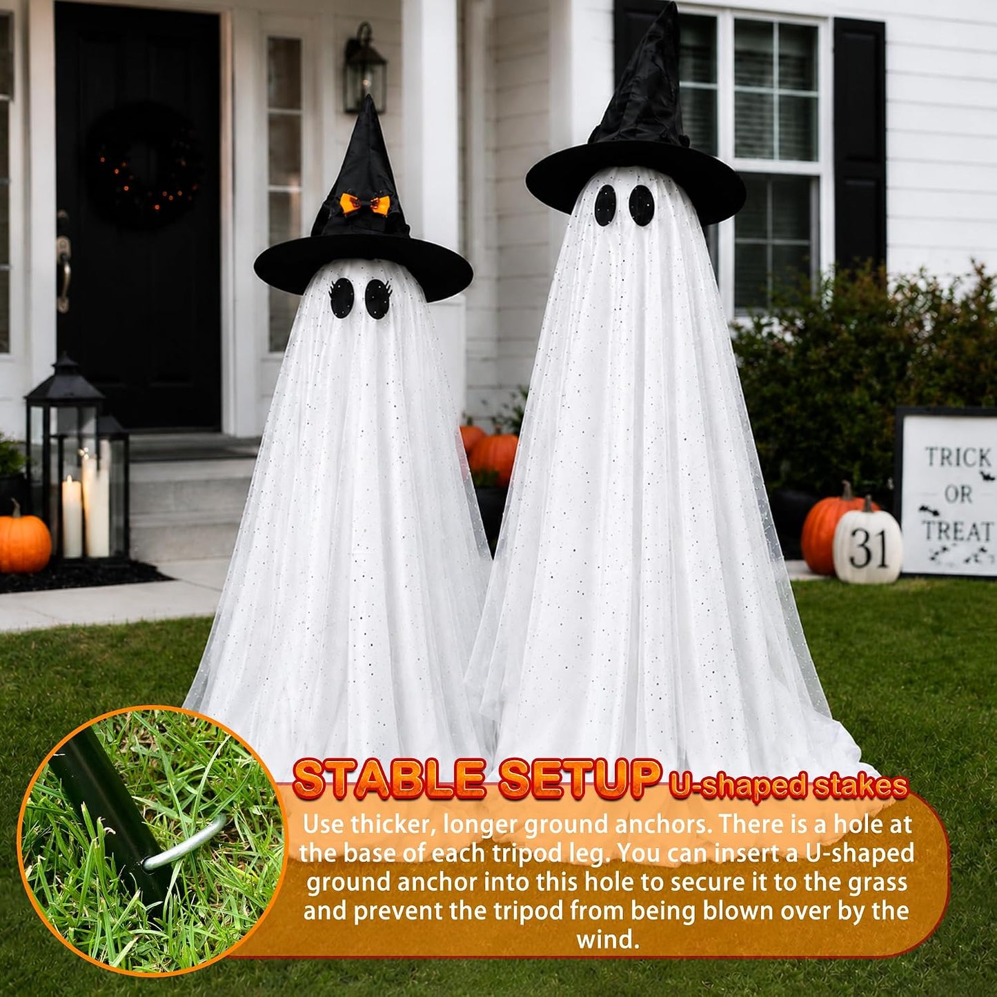 2-Pack 59-Inch Lighted Halloween Ghost Decorations with Remote Control