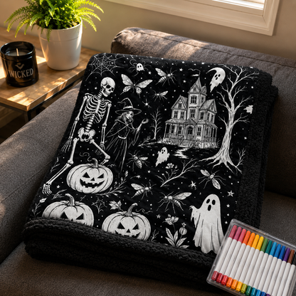 Halloween Coloring Blanket with 24 Washable Markers