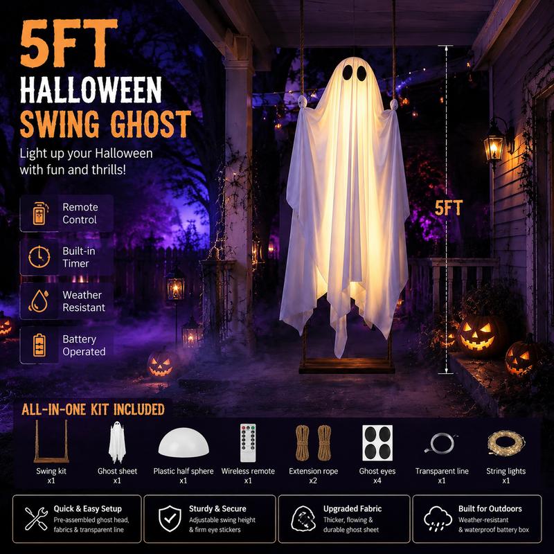 Light-Up Hanging Ghost Swing Decoration with Remote