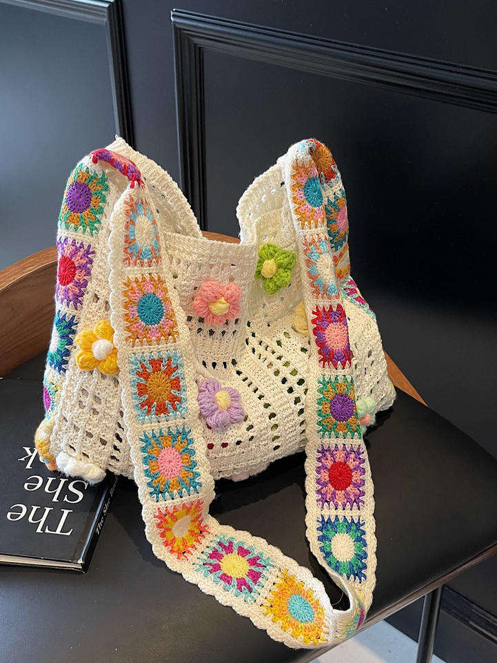 Colorful Flower Crochet Shoulder Bag