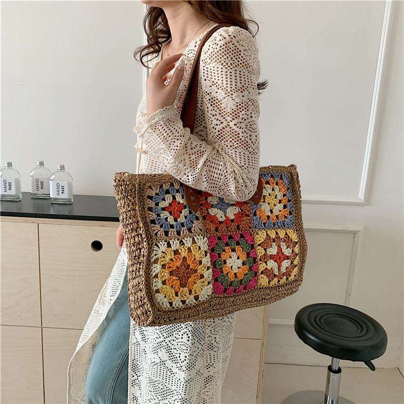 Flower Patchwork Crochet Tote Bag