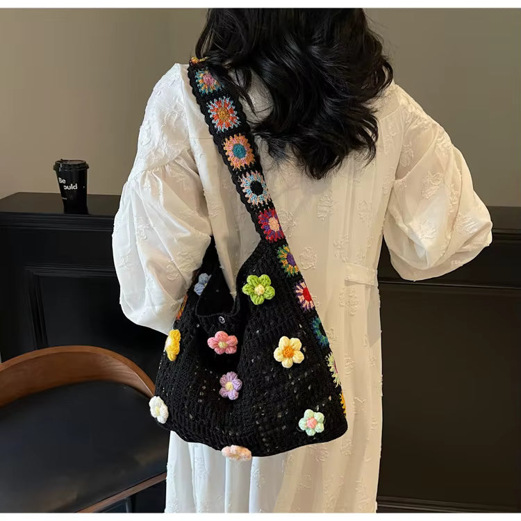 Colorful Flower Crochet Shoulder Bag