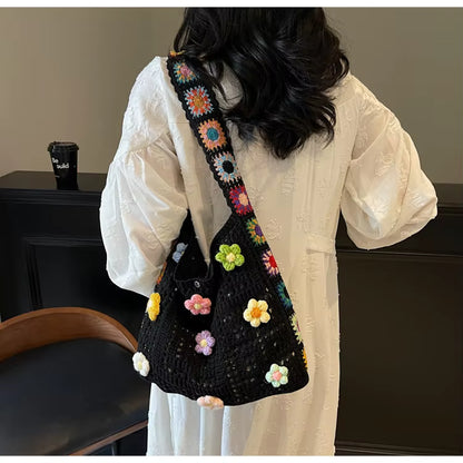 Colorful Flower Crochet Shoulder Bag
