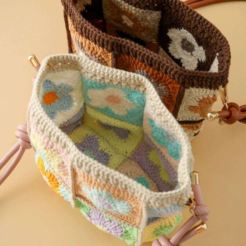 Four-Flower Crochet Crossbody Bag